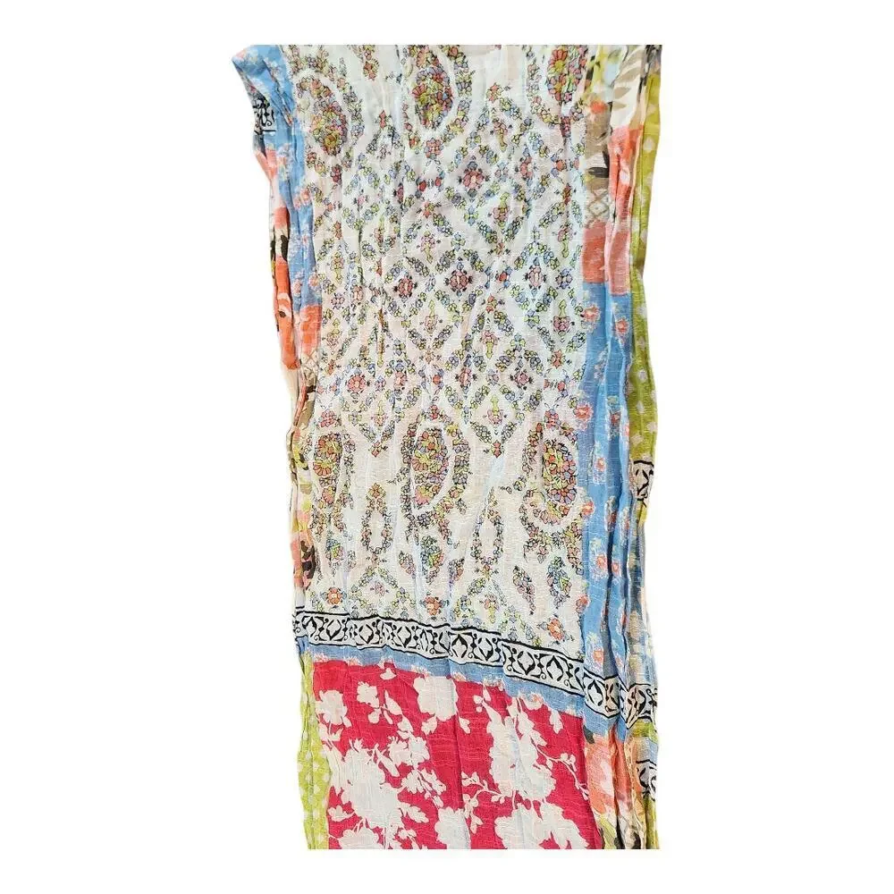 J. Jill 100% cotton scarf infinity patchwork print lightweight color block